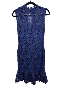 Paper Dolls Lace Crochet Dress Navy Blue Fitted Flounce Hem Lined Sleeveless 4 - Picture 1 of 11