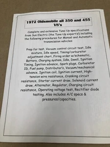 1972 Oldsmobile all V8's complete/extensive tune-up & service specs 350 and 455 - Picture 1 of 8