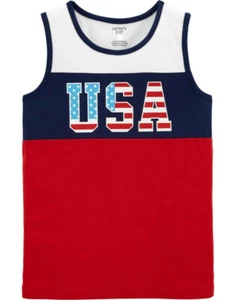 Carter's Boys Tank Top Red White Blue Sleeveless USA Patriotic Americana Sz 4 - Picture 1 of 3
