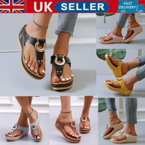 Womens Summer Beach Sandals Casual Flip Flops Ladies Mid Wedge Shoes Size UK 3-8 - Picture 1 of 20