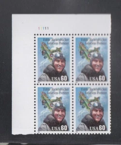 USA 1995 MNH EDDIE RICKENBACKER PILOT PLANE IN PLATE BLOCK OF 4 - Picture 1 of 1