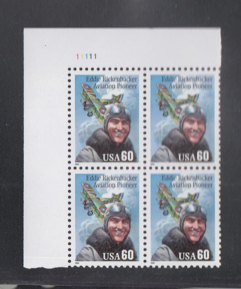 USA 1995 MNH EDDIE RICKENBACKER PILOT PLANE IN PLATE BLOCK OF 4 - Image 1 of 1