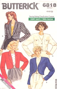 Butterick 6818 ~ Faltas Sueltas Chaquetas Sin Forrar-Collares Varios-Bolsillos 8-10 - Imagen 1 de 4