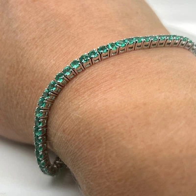 Pulsera Tenis Oro Blanco Esmeralda Natural Foto 1 de 4