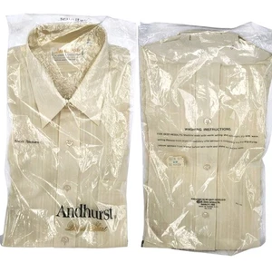 Vintage Andhurst Belk Dress Shirt NOS Short Sleeve Cream Stripe 70s 80s 15.5 - Picture 1 of 9