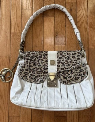 Vintage Sharif Leather Shoulder Bag Purse Cheetah Pattern & Off-White 10"x14" - Image 1 of 4