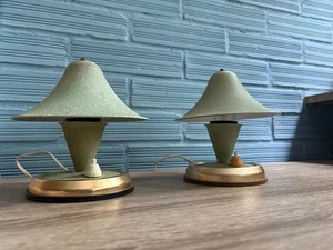 Vintage Pair of Space Age Metal Table Lamp Atomic Design Light Mid Century Red - Picture 1 of 20