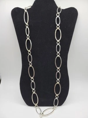 Collar Largo Ralph Lauren Tono Plata Eslabón Ovalado Abierto Ancho Foto 1 de 4