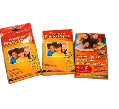 Lote de 3 paquetes de papel fotográfico premium 5760 dpi (20 hojas ea.) Inyección de tinta brillante 4x6 Foto 1 de 4
