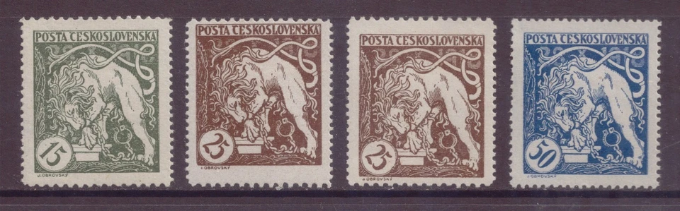 Checoslovaquia, Semipostal, Juego de 4, Cadenas para Romper León, 1er Aniversario de la República Checa Foto 1 de 1
