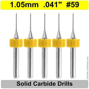 Brocas de carburo 1,05 mm .041" #59 CINCO piezas vástago 1/8 Premium carburo sólido LU - Imagen 1 de 3