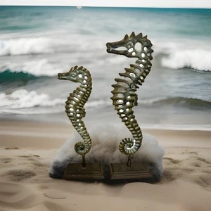 "Estatua de caballito de mar 13,5" y 17"" playa océano decoración rústica mar náutico hierro fundido" - Imagen 1 de 14