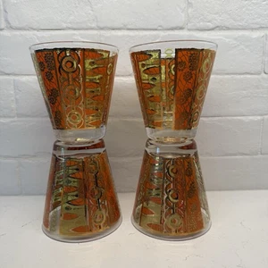4 Georges Briard Vtg Double Old Fashioned Glasses Gold Green Orange Bar-Ware MCM - Picture 1 of 4