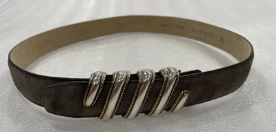 Cinto de couro Tanner Goods gancho e laço fivela de metal deslizante feminino cinza médio em excelente estado usado - Imagem 1 de 4