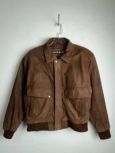 Wear Me Out Suede Leather Bomber Jacket Brown Indonesia Size 42 Medium - Picture 1 of 13
