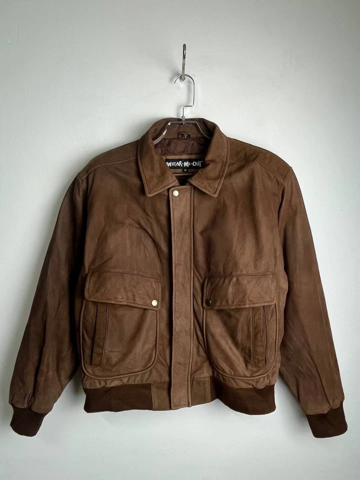 Wear Me Out Suede Leather Bomber Jacket Brown Indonesia Size 42 Medium - Image 1 of 4