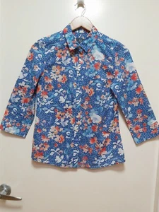 SPORTSCRAFT Size 8 Ladies 'Blue Floral' 3/4 Sleeved Collared Blouse VGC - Picture 1 of 5