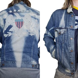 DENIM SUPPLY Ralph Lauren S/M Eagle Denim Trucker Jacket Distressed READ Descrip - Picture 1 of 14