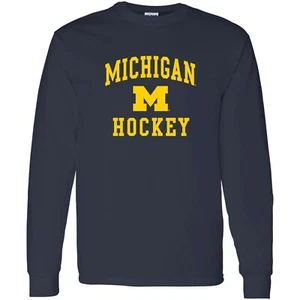 Michigan Wolverines Arch Logo Hockey, Teamfarbe Langarm T-Shirt - Navy - Bild 1 von 6