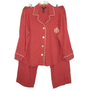 Chaps by Ralph Lauren XL Pyjama Set Baumwolle Flanell rot Langarm Hose mit Logo - Bild 1 von 15