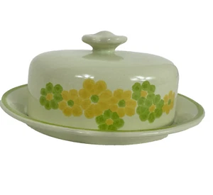 Vtg 70's Franciscan Picnic Pattern Green Yellow Flowers Covered Dish - Picture 1 of 3