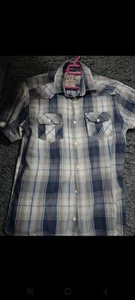 Mens Shirt Blue Check Easy Premium Vintage 1973 Large Short Sleeve Casual Shirt - Picture 1 of 2