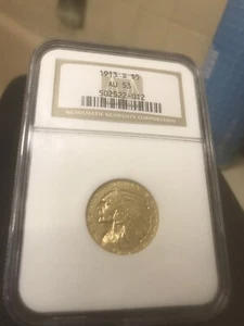 1913 S GOLD INDIAN HALF EAGLE $5 - NGC AU 53 - NICE STRIKE & GOLD MINT LUSTER - Picture 1 of 6