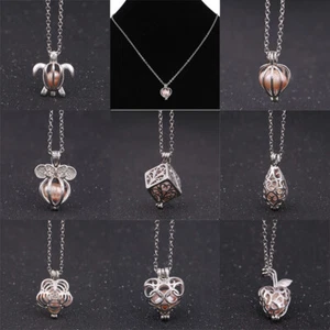 Pearl Oyster Necklace Locket Cage Pendant Charms Bead Silver Gift - Picture 1 of 17