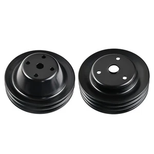 2/3 Groove Black Steel Long Water Pump & Crankshaft Pulley For SBC Chevy 305 350 - Bild 1 von 11