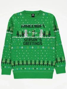 Minecraft Mojang Creeper Boys Green Christmas Xmas Jumper 8-10 Years - Picture 1 of 3
