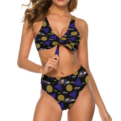 2pcs Baltimore Ravens Womens Bow Tie Bikini Printed Swimsuit, with Chest Pad Cover
