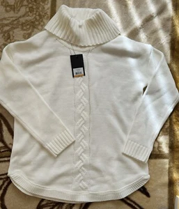 Jones New York Ribbed Turtleneck Cable Front Long Sleeve Ivory Sweater size S - Picture 1 of 3