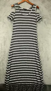 5TH LOVE Womens Maxi Dresses Small Gray Stripe Cold Shoulder Short Sleeve Rayon - Picture 1 of 9