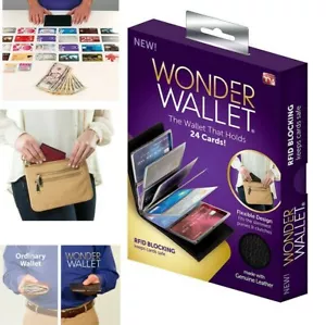 Wonder Wallet Amazing Slim Thin Wonder RFID Wallets As Seen on TV -Black Leather - Picture 1 of 6