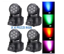 X 4 PROIETTORI LED RGB TESTA MOBILE ROTANTE EFFETTI DISCO DISCOTECA LED LUCE