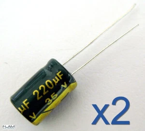 2x Condensateur électrolytique 35V 220uF LOW ESR Electrolytic Capacitor 12x8mm - Imagen 1 de 2