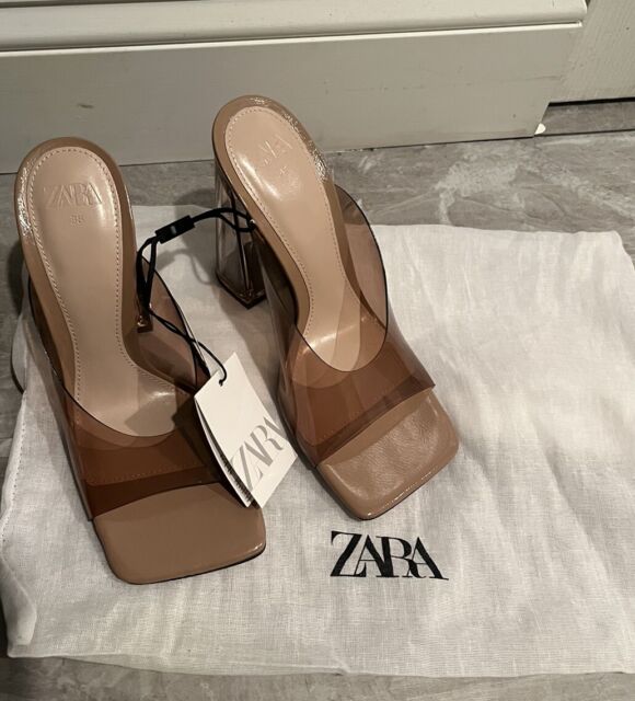 Zara | Shoes | Zara Black Sandals With Transparent Heels 75 | Poshmark