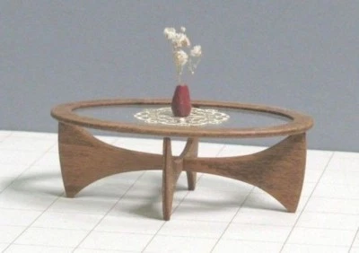 Cross Oval COFFEE TABLE 1:6 ,Collectible Miniature Furniture,Modern 60's Design - Image 1 of 4