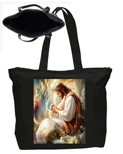Jesus Praying Faith Religion art Zipper Tote Bag Art Travel Bag Canvas Tote XL - Picture 1 of 1