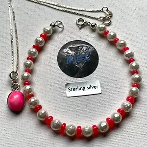 FIRE OPAL PENDANT AND MATCHING BRACELET IN PINK, HANDMADE IN UK ALL 925 STERLING - Picture 1 of 10