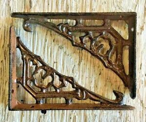 SET OF 2 CAST IRON GINGERBREAD BRACE SHELF BRACKETS antique brown patina finish