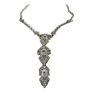 Stella & Dot Casablanca Removable Pendant Silver Necklace Art Deco Crystals - Picture 1 of 12