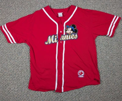 Camiseta de béisbol vintage de Minnie Mouse de la tienda Disney camisa roja grande 1928 League Foto 1 de 4