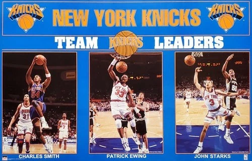 Póster de los líderes del equipo de los Knicks de Nueva York Patrick Ewing John Starks 12x8 pulgadas letrero de metal Foto 1 de 1
