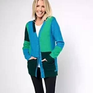 LOGO by Lori Goldstein Colorblock Cardigan Size Large New - Picture 1 of 11
