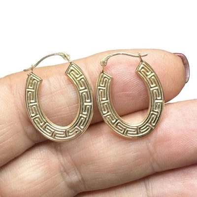 LUX Vintage 14k Gold Greek Key Earrings, Gold Hoops - Image 1 of 4