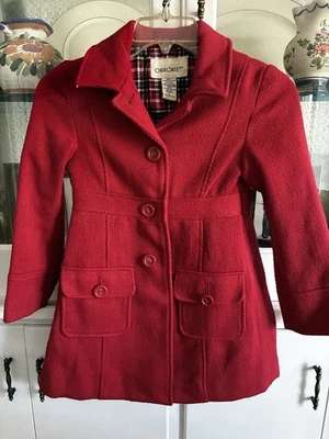 Child Girls’ Red Corduroy Cherokee Brand Collared Car Coat Button-Down Small - Image 1 of 4