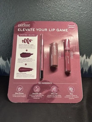 NEW Purlisse Lip Kit Trio Mauve Berry Elevate Your Lip Game Sealed! - Image 1 of 4