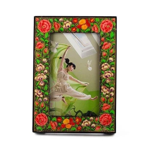 Oriental Hand Painted Flowers Wooden Picture Frame 7 Inches x 5 Inches - Picture 1 of 3