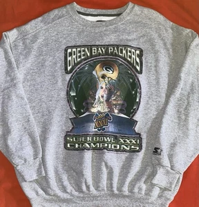 Vintage Green Bay Packers Starter Super Bowl XXXI Sweatshirt 1997 Gray Men's XL - Picture 1 of 13